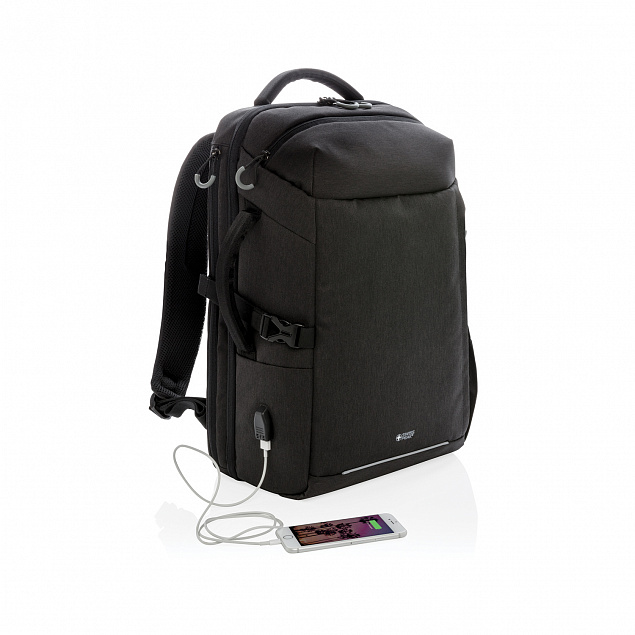 Рюкзак для путешествий Swiss Peak XXL Weekend с RFID защитой и разъемом USB, черный с логотипом в Нефтекамске заказать по выгодной цене в кибермаркете AvroraStore