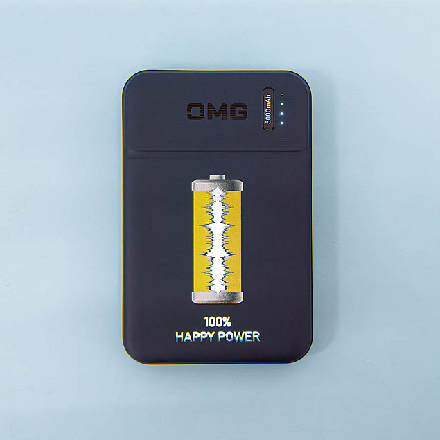 Универсальный аккумулятор OMG Flash 5 (5000 мАч) с подсветкой и soft touch, синий, 9,8х6.3х1,3 см с логотипом в Нефтекамске заказать по выгодной цене в кибермаркете AvroraStore