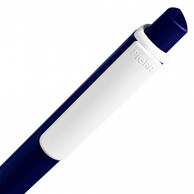 Ручка шариковая Pigra P02 Mat, темно-синяя с белым с логотипом в Нефтекамске заказать по выгодной цене в кибермаркете AvroraStore