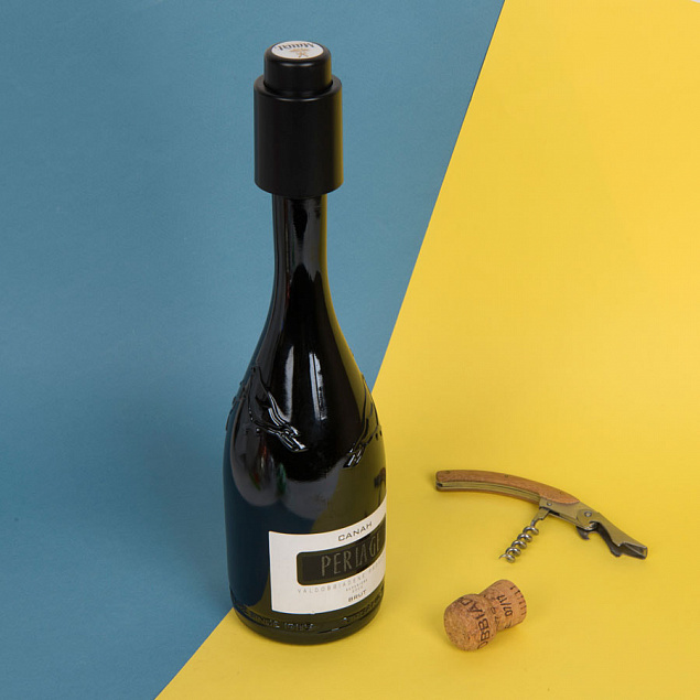 Вакуумная пробка для вина WINERY, 4,5х7 см , пластик,черный с логотипом в Нефтекамске заказать по выгодной цене в кибермаркете AvroraStore