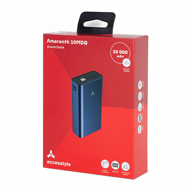 Внешний аккумулятор AMARANTH 10MDQ , 10000 мАч, металл, синий с логотипом в Нефтекамске заказать по выгодной цене в кибермаркете AvroraStore