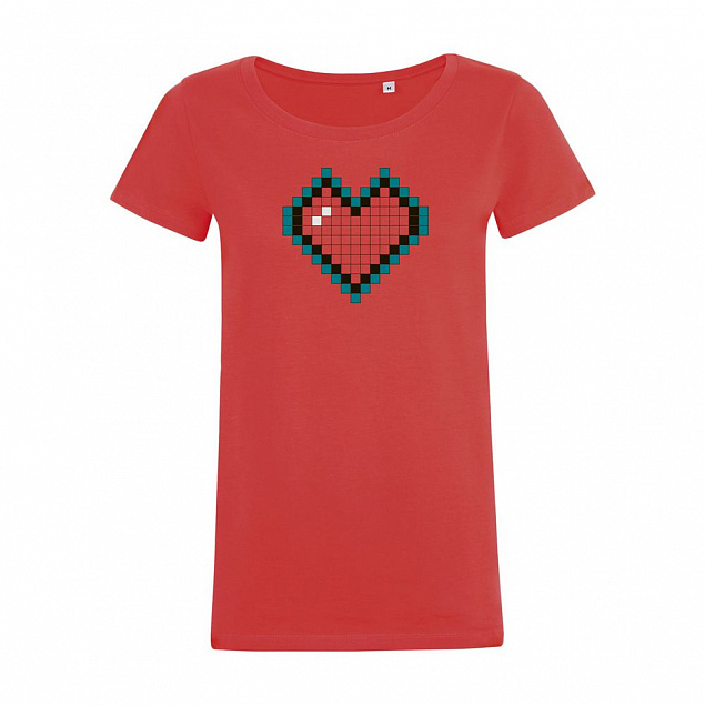 Футболка женская Pixel Heart, красная с логотипом в Нефтекамске заказать по выгодной цене в кибермаркете AvroraStore
