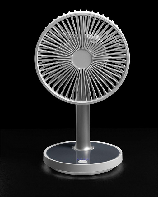 Настольный беспроводной вентилятор с подсветкой inBreeze, белый c серым с логотипом в Нефтекамске заказать по выгодной цене в кибермаркете AvroraStore