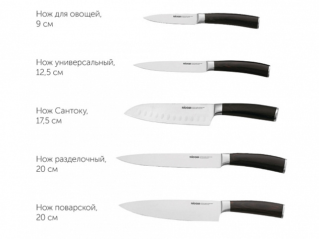 Набор из 5 кухонных ножей и блока для ножей с ножеточкой «DANA» с логотипом в Нефтекамске заказать по выгодной цене в кибермаркете AvroraStore