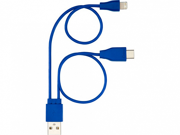 Двусторонний кабель для зарядки Ario 3-в-1 в тканевой оплетке, синий с логотипом в Нефтекамске заказать по выгодной цене в кибермаркете AvroraStore