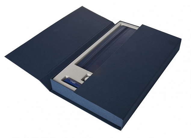 Коробка Three Part под ежедневник, флешку и ручку, синяя с логотипом в Нефтекамске заказать по выгодной цене в кибермаркете AvroraStore