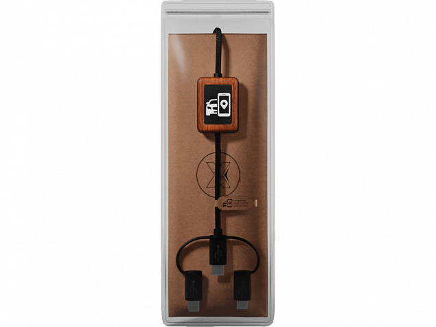 Зарядный кабель из резины и бамбука с поддержкой передачи данных и двойным светящимся логотипом с логотипом в Нефтекамске заказать по выгодной цене в кибермаркете AvroraStore