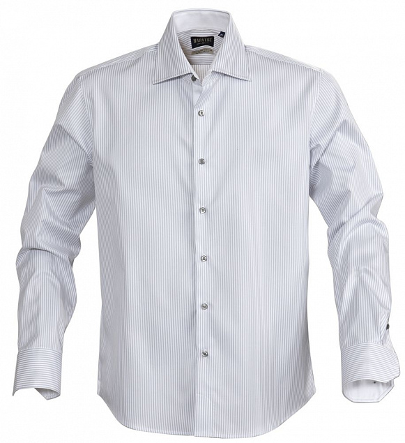 Рубашка мужская в полоску RENO, серая с логотипом в Нефтекамске заказать по выгодной цене в кибермаркете AvroraStore