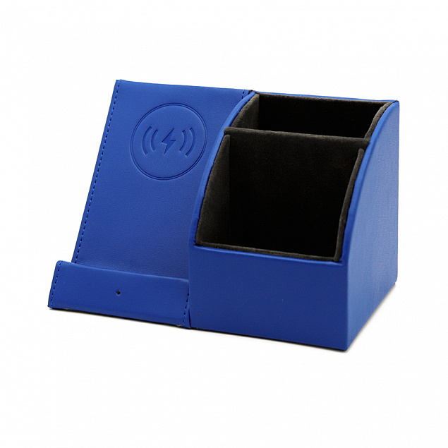 Настольный органайзер Prestige c беспроводной зарядкой - Синий HH с логотипом в Нефтекамске заказать по выгодной цене в кибермаркете AvroraStore