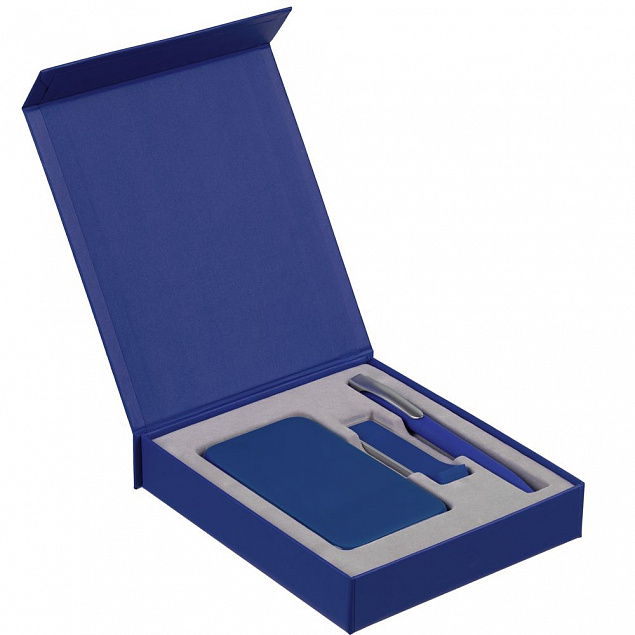 Коробка Latern для аккумулятора 5000 мАч, флешки и ручки, синяя с логотипом в Нефтекамске заказать по выгодной цене в кибермаркете AvroraStore