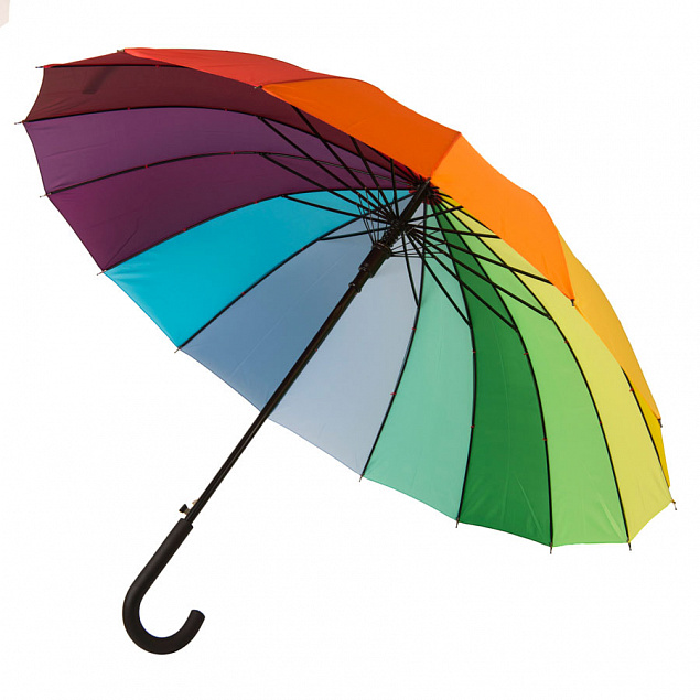 Зонт-трость  "Радуга", пластиковая ручка, полуавтомат с логотипом в Нефтекамске заказать по выгодной цене в кибермаркете AvroraStore