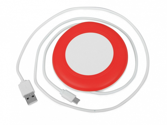 Беспроводное зарядное устройство Disc со встроенным кабелем 2 в 1 с логотипом в Нефтекамске заказать по выгодной цене в кибермаркете AvroraStore
