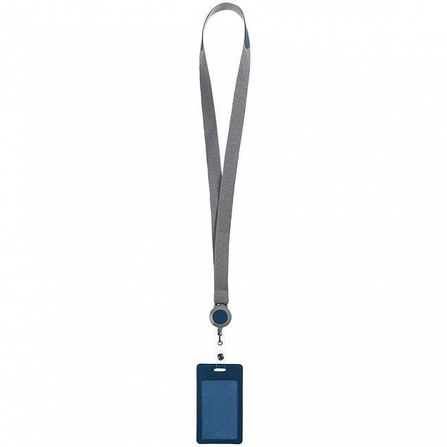 Чехол для пропуска с лентой и ретрактором Devon, синий с логотипом в Нефтекамске заказать по выгодной цене в кибермаркете AvroraStore