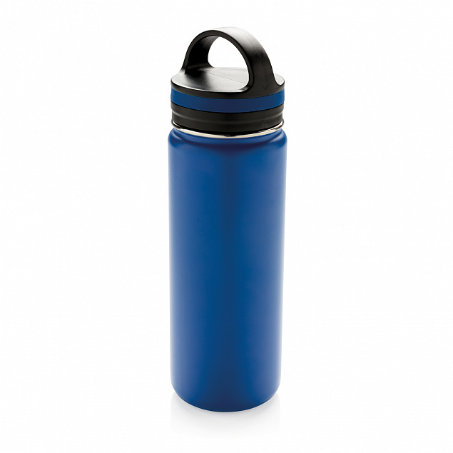 Герметичная вакуумная бутылка с широким горлышком, синяя с логотипом в Нефтекамске заказать по выгодной цене в кибермаркете AvroraStore