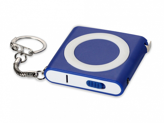 Брелок-рулетка с фонариком. 1 м., синий/белый с логотипом в Нефтекамске заказать по выгодной цене в кибермаркете AvroraStore