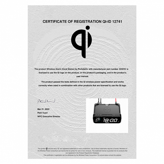 Настольные часы 6в1 с беспроводной зарядкой 10W, Orion, черный цвет с логотипом в Нефтекамске заказать по выгодной цене в кибермаркете AvroraStore