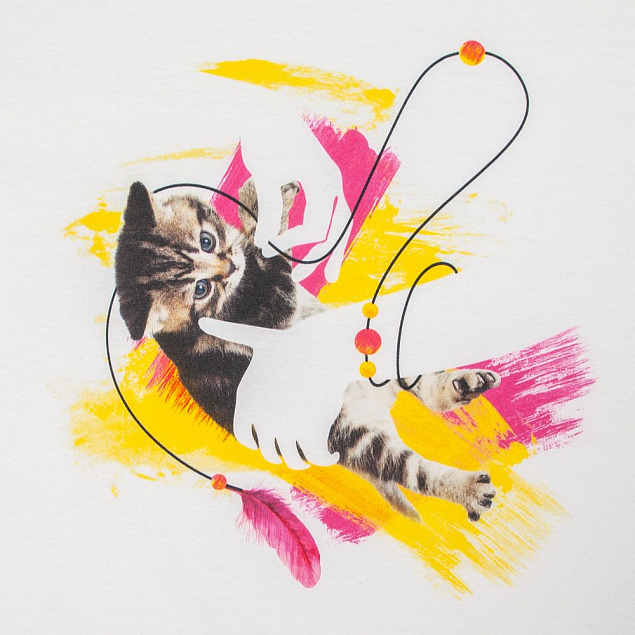 Футболка детская «Обними кота», белая с логотипом в Нефтекамске заказать по выгодной цене в кибермаркете AvroraStore