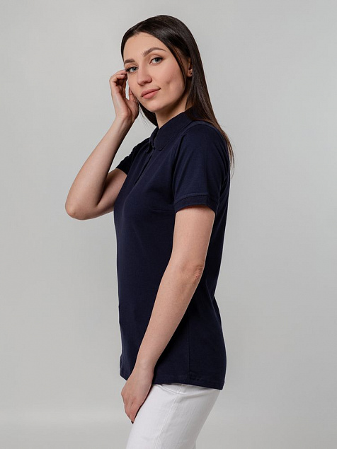 Рубашка поло женская Virma Stretch Lady, темно-синяя с логотипом в Нефтекамске заказать по выгодной цене в кибермаркете AvroraStore