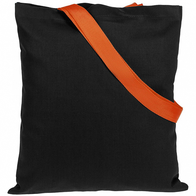 Холщовая сумка BrighTone, черная с оранжевыми ручками с логотипом в Нефтекамске заказать по выгодной цене в кибермаркете AvroraStore