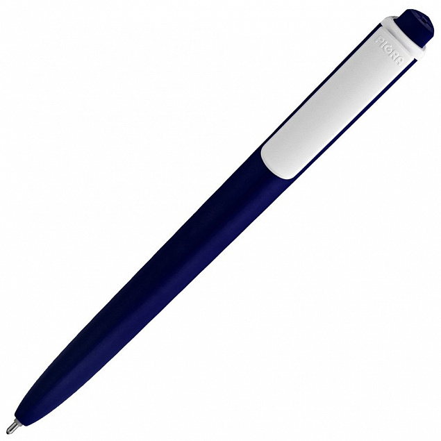 Ручка шариковая Pigra P02 Mat, темно-синяя с белым с логотипом в Нефтекамске заказать по выгодной цене в кибермаркете AvroraStore