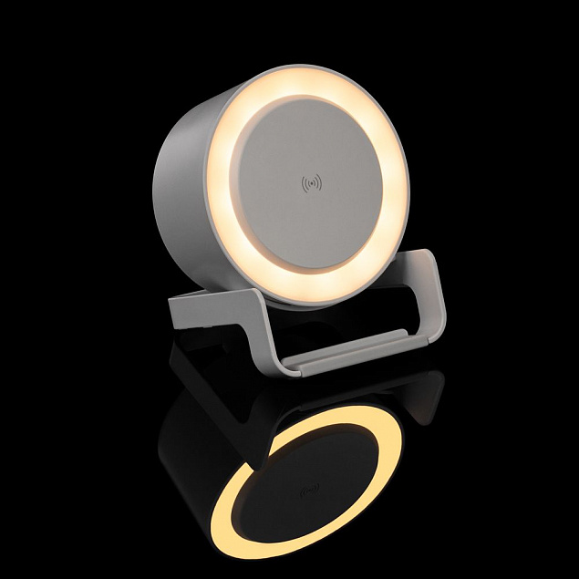 Лампа с колонкой и беспроводной зарядкой moonLight, белая с логотипом в Нефтекамске заказать по выгодной цене в кибермаркете AvroraStore