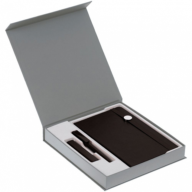 Коробка Arbor под ежедневник 13х21 см, аккумулятор и ручку, светло-серая с логотипом в Нефтекамске заказать по выгодной цене в кибермаркете AvroraStore