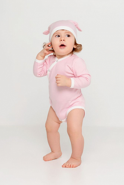Боди детское Baby Prime, розовое с молочно-белым с логотипом в Нефтекамске заказать по выгодной цене в кибермаркете AvroraStore