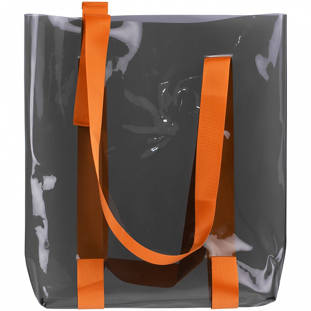 Шоппер Clear Fest, прозрачный серый с оранжевыми ручками с логотипом в Нефтекамске заказать по выгодной цене в кибермаркете AvroraStore