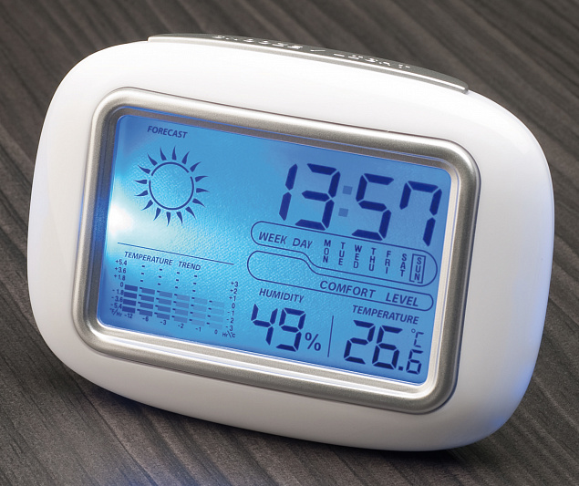 Метеостанция и часы CALOR, белый с логотипом в Нефтекамске заказать по выгодной цене в кибермаркете AvroraStore