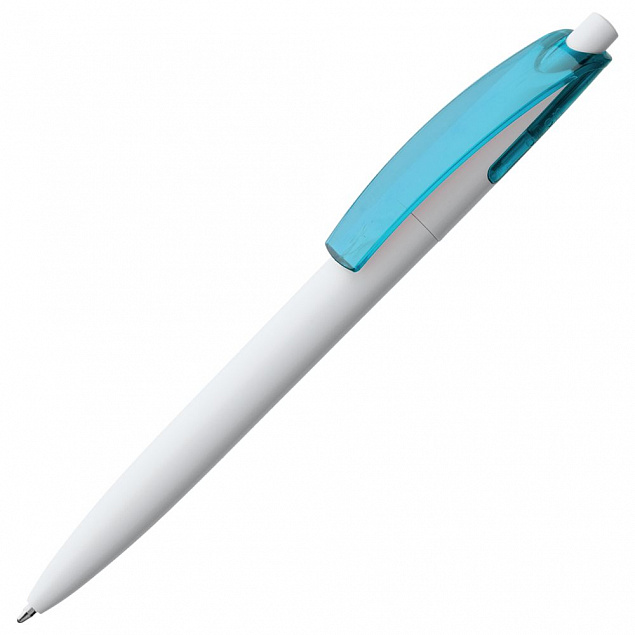 Ручка шариковая Bento, белая с голубым с логотипом в Нефтекамске заказать по выгодной цене в кибермаркете AvroraStore