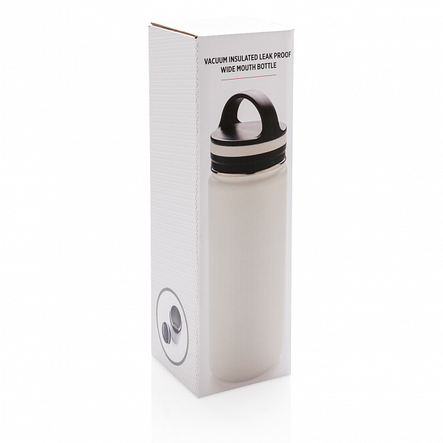 Герметичная вакуумная бутылка с широким горлышком, белая с логотипом в Нефтекамске заказать по выгодной цене в кибермаркете AvroraStore