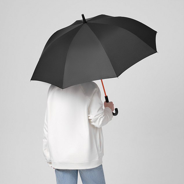 Зонт-трость Quantum, черный/оранжевый с логотипом в Нефтекамске заказать по выгодной цене в кибермаркете AvroraStore
