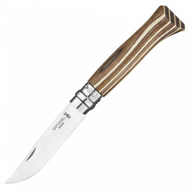 Нож Opinel № 08, береза, коричневый с логотипом в Нефтекамске заказать по выгодной цене в кибермаркете AvroraStore