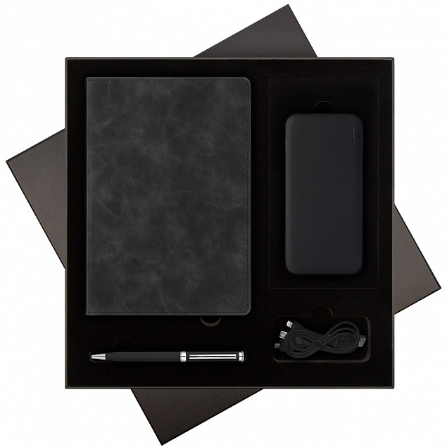Подарочный набор Verona, черный (ежедневник, ручка, аккумулятор) с логотипом в Нефтекамске заказать по выгодной цене в кибермаркете AvroraStore