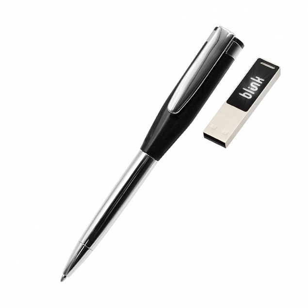 Ручка металлическая Memphys c флешкой, черный с логотипом в Нефтекамске заказать по выгодной цене в кибермаркете AvroraStore