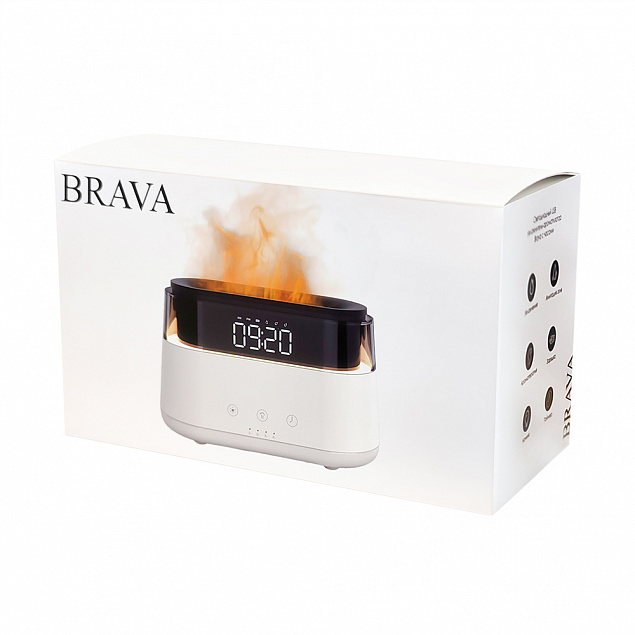 Светодиодный USB увлажнитель-ароматизатор Brava с часами с RGB подсветкой, белый с логотипом в Нефтекамске заказать по выгодной цене в кибермаркете AvroraStore