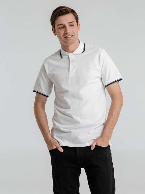Рубашка поло мужская с контрастной отделкой Practice 270, белый/темно-синий с логотипом в Нефтекамске заказать по выгодной цене в кибермаркете AvroraStore