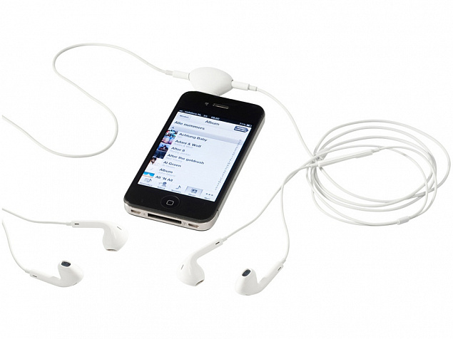 Музыкальный сплиттер-подставка для телефона Spartacus 2 в 1, белый/черный с логотипом в Нефтекамске заказать по выгодной цене в кибермаркете AvroraStore