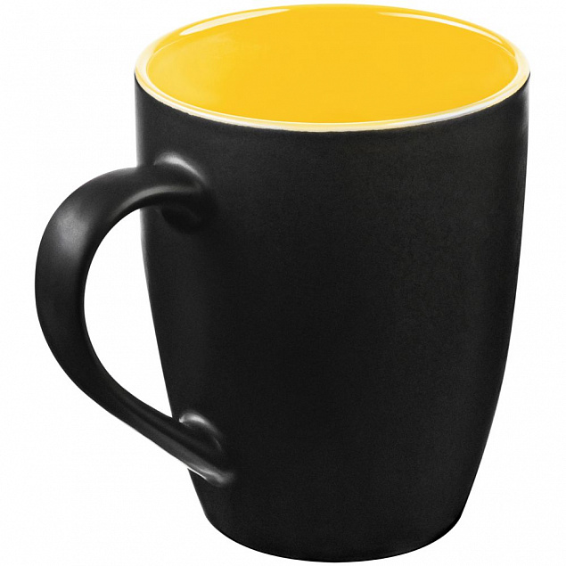 Кружка Bright Tulip, матовая, черная с желтым с логотипом в Нефтекамске заказать по выгодной цене в кибермаркете AvroraStore