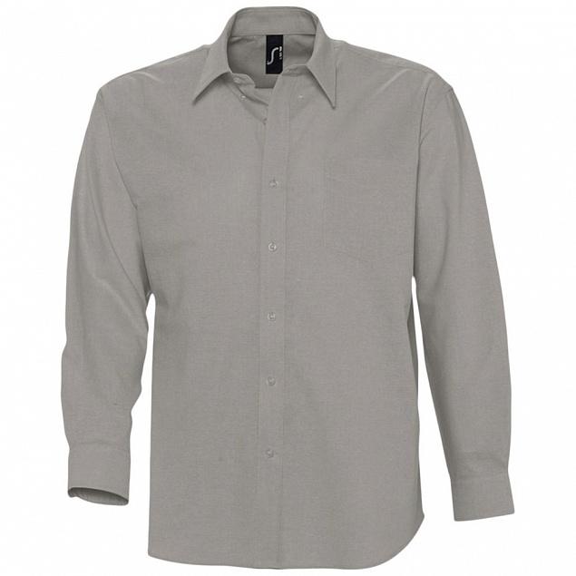 Рубашка мужская с длинным рукавом BOSTON, серая с логотипом в Нефтекамске заказать по выгодной цене в кибермаркете AvroraStore
