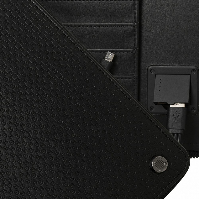 Папка-органайзер Epitome с блокнотом А5 и аккумулятором 8000 мА4, черная с логотипом в Нефтекамске заказать по выгодной цене в кибермаркете AvroraStore