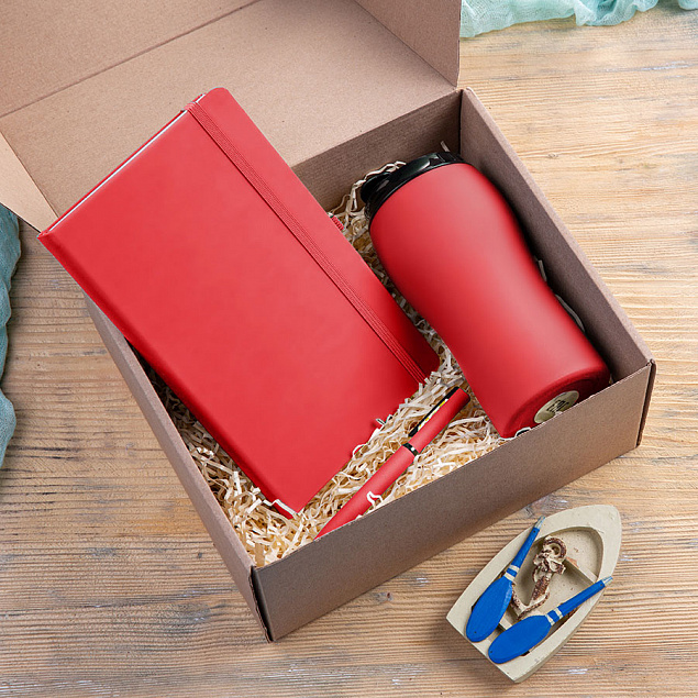 Набор подарочный SILKYWAY: термокружка, блокнот, ручка, коробка, стружка, красный с логотипом в Нефтекамске заказать по выгодной цене в кибермаркете AvroraStore