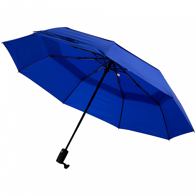 Складной зонт Dome Double с двойным куполом, синий с логотипом в Нефтекамске заказать по выгодной цене в кибермаркете AvroraStore
