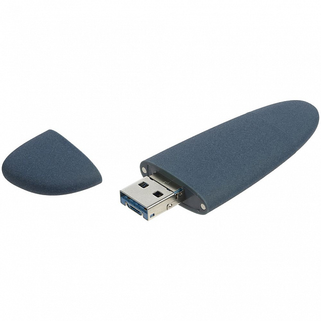 Флешка Pebble universal, USB 3.0, серо-синяя, 32 Гб с логотипом в Нефтекамске заказать по выгодной цене в кибермаркете AvroraStore