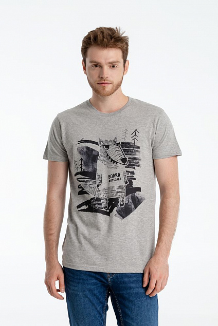 Футболка «Волка футболка», серый меланж с логотипом в Нефтекамске заказать по выгодной цене в кибермаркете AvroraStore