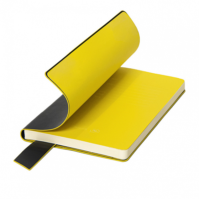 Бизнес-блокнот "Trendi", 130*210 мм, черно-желтый, мягкая обложка, в линейку с логотипом в Нефтекамске заказать по выгодной цене в кибермаркете AvroraStore