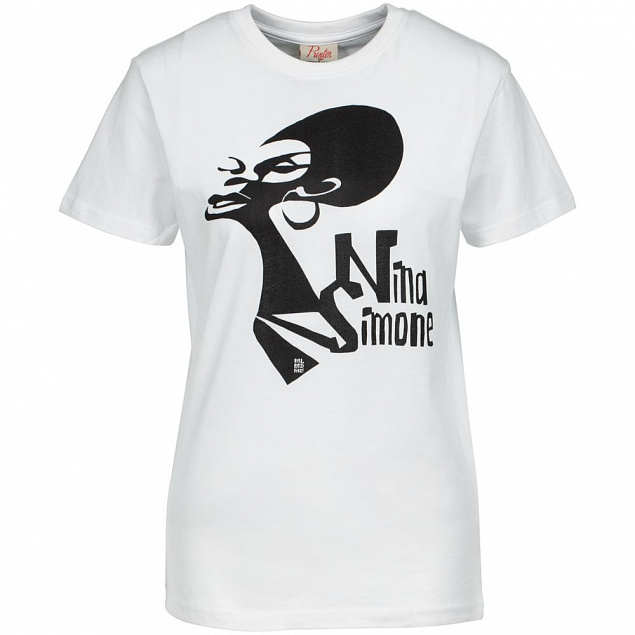 Футболка женская «Меламед. Nina Simone», белая с логотипом в Нефтекамске заказать по выгодной цене в кибермаркете AvroraStore