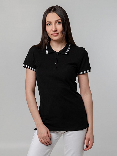 Рубашка поло женская Virma Stripes Lady, черная с логотипом в Нефтекамске заказать по выгодной цене в кибермаркете AvroraStore