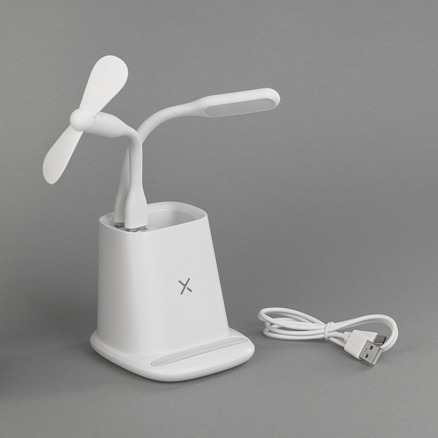 Карандашница "Smart Stand" с беспроводным зарядным устройством, вентилятором и лампой (2USB разъёма) с логотипом в Нефтекамске заказать по выгодной цене в кибермаркете AvroraStore