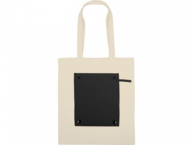 Складная хлопковая сумка для шопинга Gross с карманом, черный с логотипом в Нефтекамске заказать по выгодной цене в кибермаркете AvroraStore